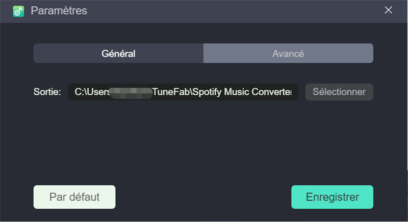 TuneFab Convertisseur Spotify- changer l'emplacement de sortie