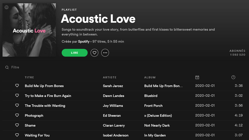 Spotify playlist : Acoustic Love