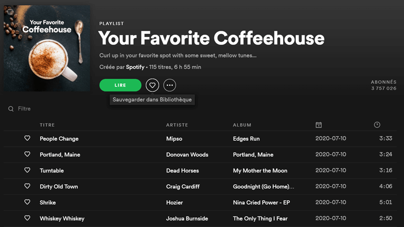 Spotify playlist : Coffeehouse