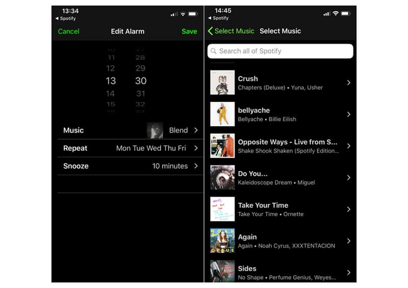 configurer une alarme à partir des musiques Spotify sur iPhone