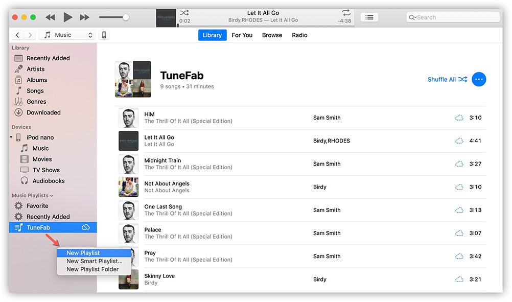créer nouvelle playliste dans iTunes