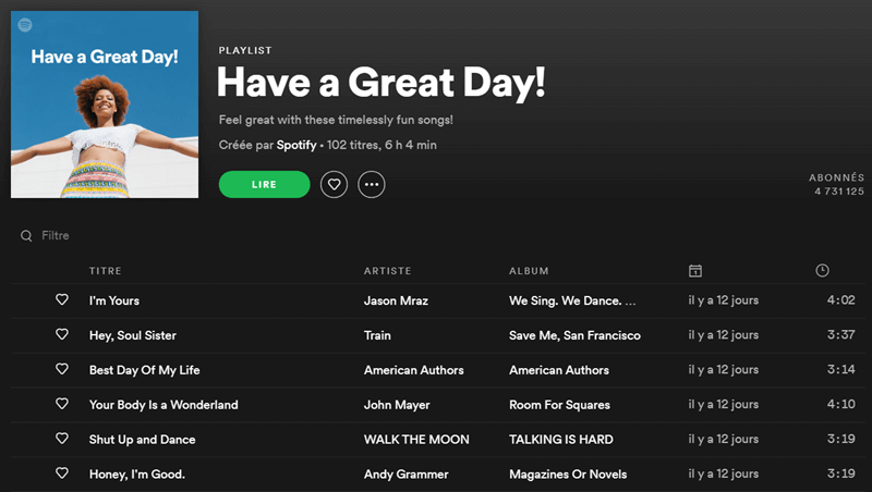 Spotify playlist : Have a Great Day !