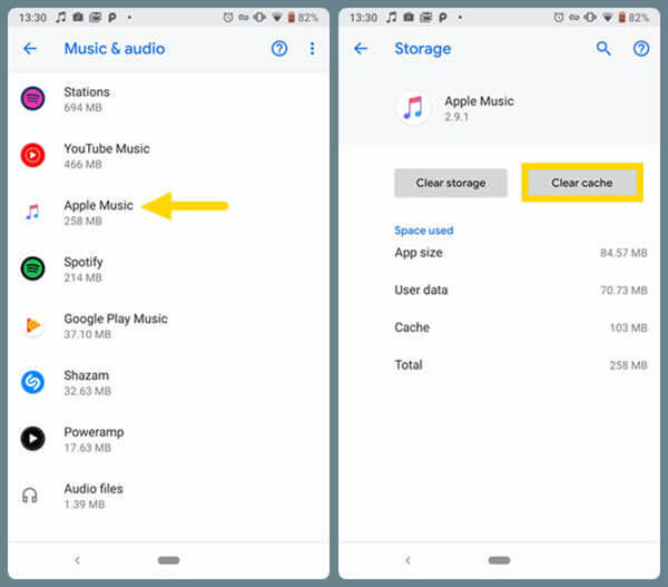 nettoyer cache Apple Music sur Android