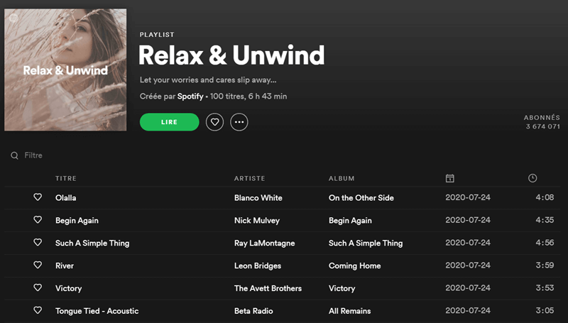 Spotify playlist : Relax & Unwind