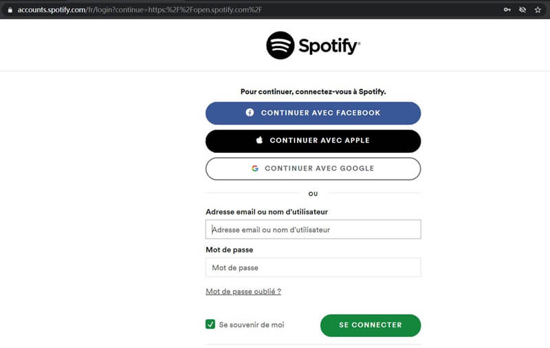 connecter au lecteur Web de Spotify