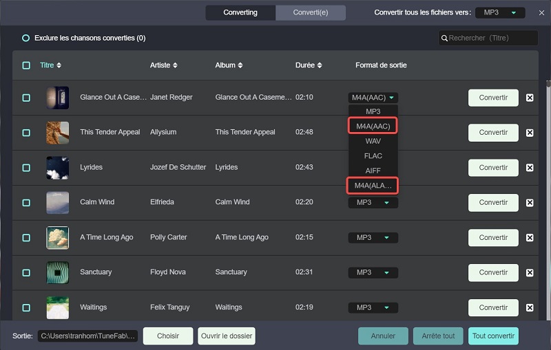 Convertir les chansons dans différents formats