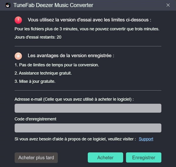 Activer la version complète de TuneFab Deezer Music Converter
