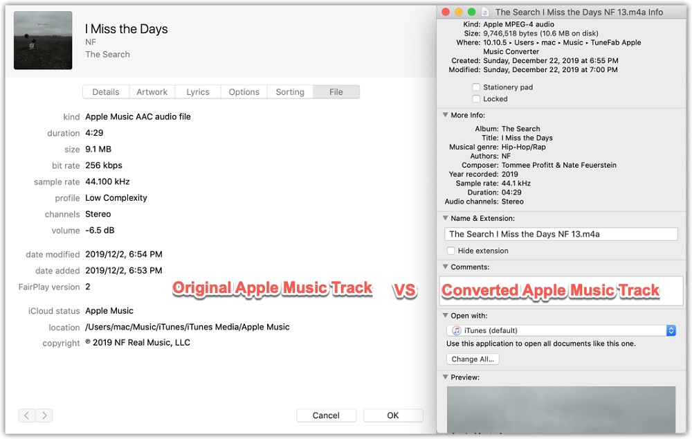 Qualité originale VS qualité convertie de chansons Apple Music